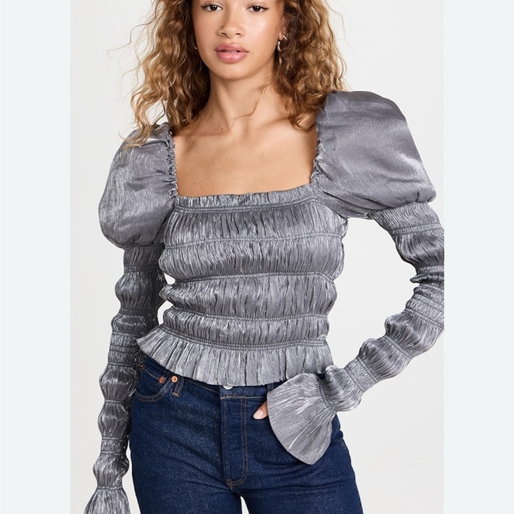 Elegant Silver Puff Sleeve Top